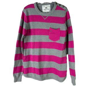 Moods Of Norway Medium Women's 100% Cotton Striped Sweater Grey 3 Button EUC